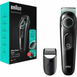 Braun BeardTrimmer 3 BT3321 Noir, Tondeuse à Barbe (Noir/Menthe, Lavable, Batterie, Noir)