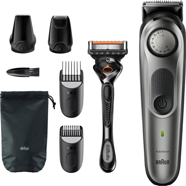 Braun BeardTrimmer 7 BT7320 Noir, Tondeuse à Barbe (Argent/Noir, Lavable, Batterie, Noir)