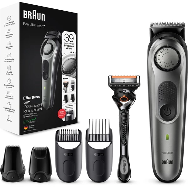 Braun BeardTrimmer 7 BT7320 Noir, Tondeuse à Barbe (Argent/Noir, Lavable, Batterie, Noir) – Image 2