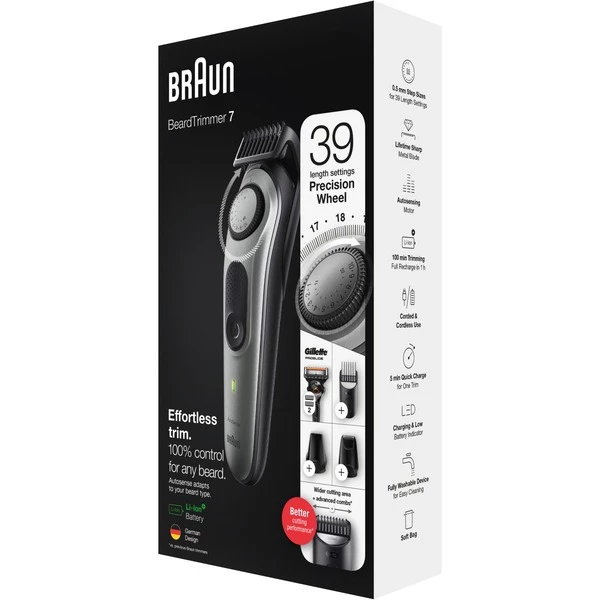 Braun BeardTrimmer 7 BT7320 Noir, Tondeuse à Barbe (Argent/Noir, Lavable, Batterie, Noir) – Image 4