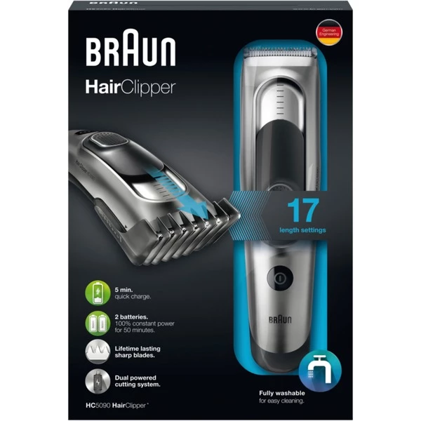 Braun HC5090 Noir, Argent, Tondeuse (Argent/Noir, Noir, Argent, 3 Mm, 3,5 Cm, AC/Batterie, 50 Min, Batterie Intégré) – Image 3