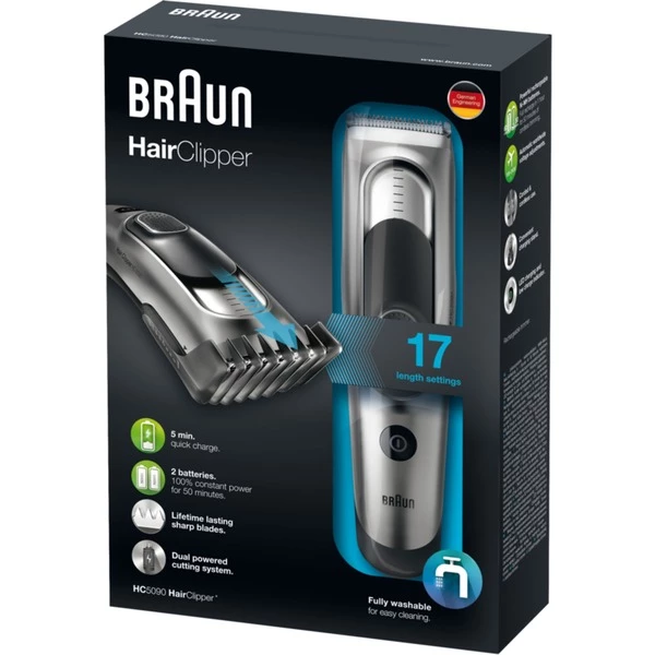 Braun HC5090 Noir, Argent, Tondeuse (Argent/Noir, Noir, Argent, 3 Mm, 3,5 Cm, AC/Batterie, 50 Min, Batterie Intégré) – Image 4