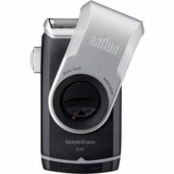 Braun MobileShave PocketGo M90 Bleu, Argent, Rasoir (Noir/Argent, Bleu, Argent, Batterie, 60 H, 180 G, Boîte, 38 Mm)
