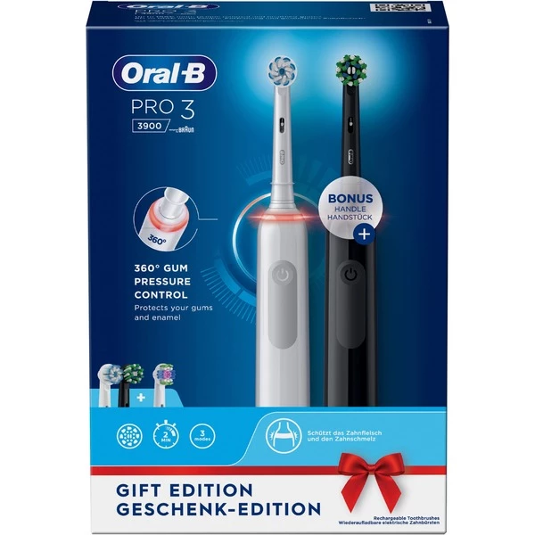 Braun Oral-B Pro 3 3900 Gift Edition, Brosse A Dents Electrique (Blanc/Noir)