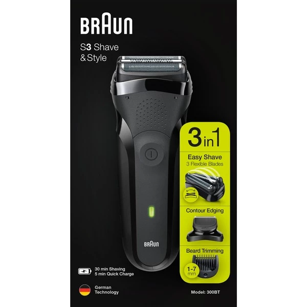 Braun Series 3 81702941 Rasoir Pour Homme Rasoir à Grille Tondeuse Noir (Noir, Rasoir à Grille, Boutons, Noir, LED, Chargement, Énergie, AC/Batterie)