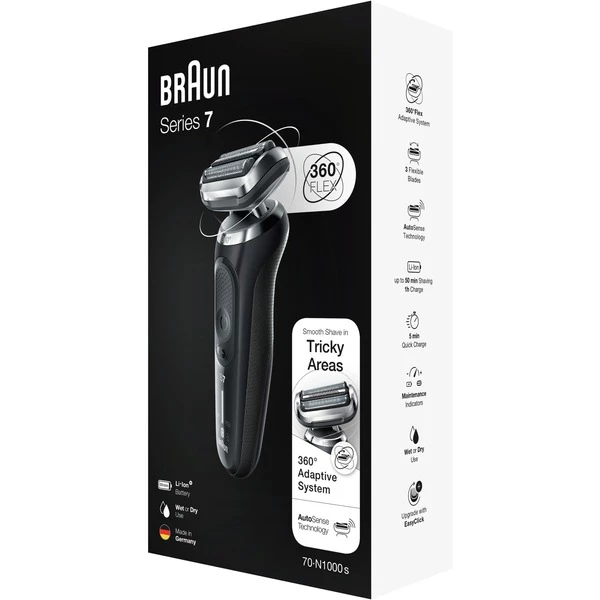 Braun Series 7 70-N1000s Rasoir à Grille Noir (Noir/Argent, Rasoir à Grille, Noir, LED, Batterie, Lithium-Ion (Li-Ion), Batterie Intégré) – Image 3