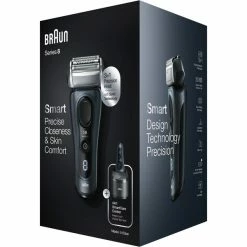 Braun Series 8 8453cc Rasoir à Grille Tondeuse Noir, Gris (Bleu-gris/Argent, Rasoir à Grille, Sonic, Auto Senseur, Noir, Gris, Batterie, 60 Min, 1 H)