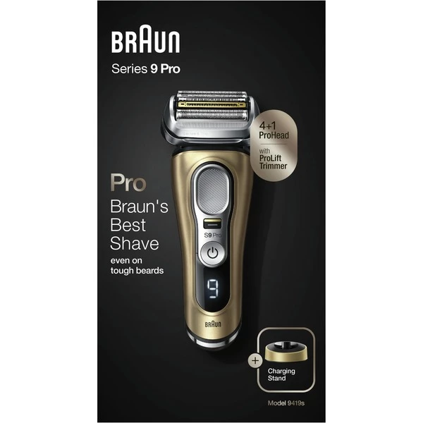 Braun Series 9 9419s Wet&Dry Rasoir à Grille Tondeuse Noir, Or (Or/Argent, Rasoir à Grille, Active Quattro Head, Noir, Or, Chargement, Batterie, Lithium-Ion (Li-Ion)) – Image 2