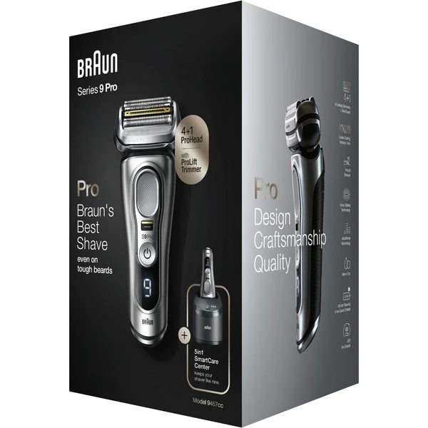 Braun Series 9 9467cc Wet & Dry Rasoir à Grille Tondeuse Noir, Gris (Argent, Rasoir à Grille, Active Quattro Head, Noir, Gris, Chargement, Batterie, Lithium-Ion (Li-Ion))