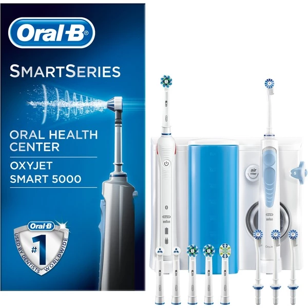 Braun Smart 5000 + Oxyjet Adulte Brosse à Dents Rotative Oscillante Bleu, Blanc, Soins Buccaux (Blanc/Bleu Clair, Adulte, Brosse à Dents Rotative Oscillante, Soin Quotidien, Soins Des Gencives, Sensible, Blanchiment, Bleu, Blanc, 2 Min, 30 Sec, Batterie) – Image 2