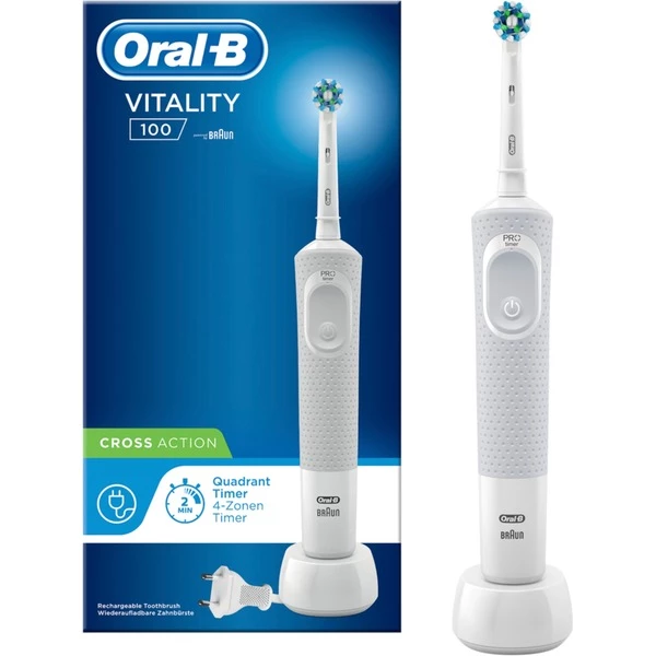 Braun Vitality 100 CrossAction Adulte Brosse à Dents Rotative Oscillante Blanc, Brosse A Dents Electrique (Blanc, Adulte, Brosse à Dents Rotative Oscillante, Blanc, 2 Min, Batterie, Batterie Intégré) – Image 2