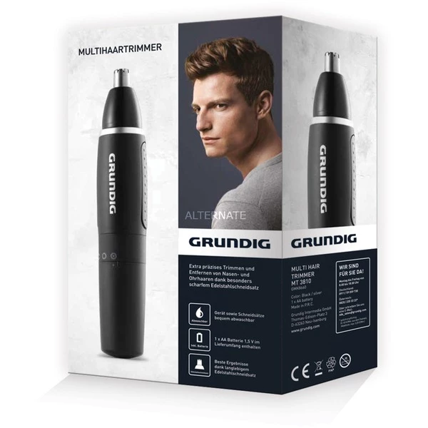 Grundig MT 3810 Noir, Argent, Nez / Ohrenhaartrimmer (Noir/Argent, Noir, Argent, Oreille, Nez, Acier Inoxydable, Batterie, AA, 1,5 V) – Image 2