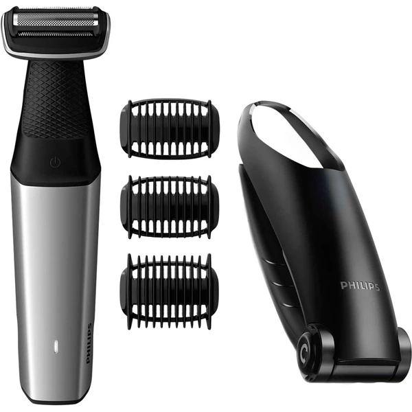 Philips BODYGROOM Series 5000 Tondeuse Corps étanche, Rasoir Respectueux De La Peau (Argent/Noir, Rasoir Respectueux De La Peau, Sans Entretien, Aucune Lubrification Nécessaire, Batterie, Noir, Gris)
