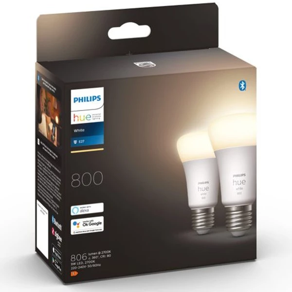Philips Hue A60 - Ampoule Connectée E27 - 800 (lot De 2), Lampe à LED (Philips Hue White A60 - Ampoule Connectée E27 - 800 (lot De 2), Ampoule Intelligente, Blanc, Bluetooth/Zigbee, LED Intégrée, E27, Blanc Chaud) – Image 4