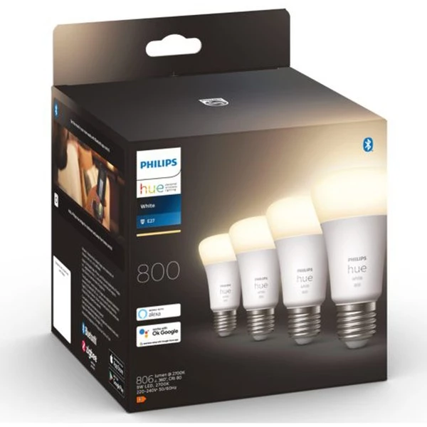Philips Hue A60 - Ampoule Connectée E27 - 800 (pack De 4), Lampe à LED (Philips Hue White A60 - Ampoule Connectée E27 - 800 (pack De 4), Ampoule Intelligente, Blanc, Bluetooth/Zigbee, LED, E27, Blanc Chaud) – Image 4