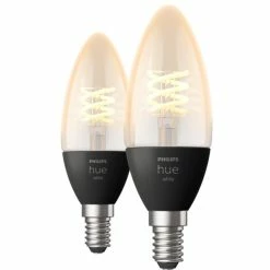 Philips Hue Bougie - Ampoule Connectée E14 - (pack De 2), Lampe à LED (Philips Hue White Bougie - Ampoule Connectée E14 - (pack De 2), Ampoule Intelligente, Noir, Bluetooth/Zigbee, LED, E14, Lumière Blanche Douce)