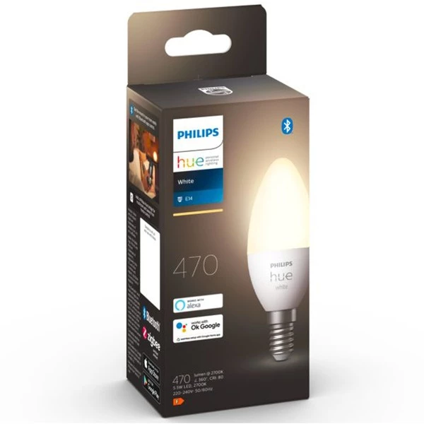 Philips Hue Flamme - Ampoule Connectée E14, Lampe à LED (Philips Hue White Flamme - Ampoule Connectée E14, Ampoule Intelligente, Blanc, Bluetooth/Zigbee, LED Intégrée, E14, Blanc Chaud) – Image 4