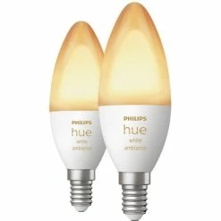 Philips Hue Flamme - Ampoule Connectée E14 - (pack De 2), Lampe à LED (Philips Hue White Ambiance Flamme - Ampoule Connectée E14 - (pack De 2), Ampoule Intelligente, Blanc, Bluetooth/Zigbee, LED Intégrée, E14, Lumière Du Jour Froide, Blanc Chaud)