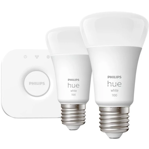 Philips Hue Kit De Démarrage : 2 Ampoules Connectées E27 (1100), Lampe à LED (Philips Hue White Kit De Démarrage : 2 Ampoules Connectées E27 (1100), Kit D'éclairage Intelligent, Blanc, Bluetooth/Zigbee, LED, E27, Lumière Blanche Douce) – Image 2
