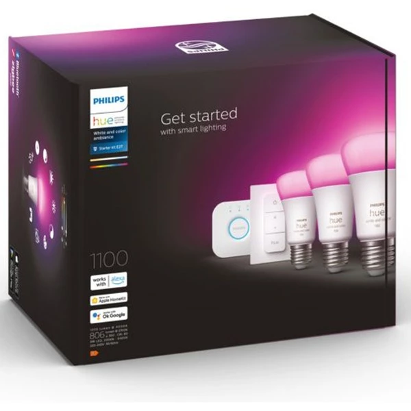 Philips Hue Kit De Démarrage : 3 Ampoules Connectées E27 (1100) + Variateur, Lampe à LED (Philips Hue White And Color Ambiance Kit De Démarrage : 3 Ampoules Connectées E27 (1100) + Variateur, Kit D'éclairage Intelligent, Blanc, Bluetooth/Zigbee, LED Intégrée, E27, 2000 K) – Image 4