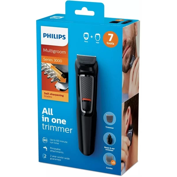 Philips MULTIGROOM Series 3000 7-en-1 Visage Et Cheveux, 7 Outils, Tondeuse (Noir, 7 Outils, Noir, Rectangle, Barbe, Oreille, Sourcil, Moustache, Nez, Acier Inoxydable, Batterie, 60 Min) – Image 5