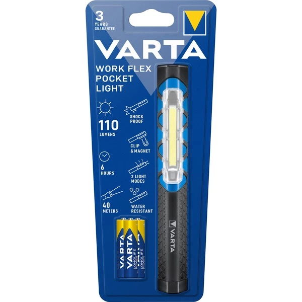 Varta 85131000 Noir Lampe Torche COB LED, Lampe De Travail (Noir, Lampe Torche, Noir, Caoutchouc, Boutons, 2 M, IPX4)