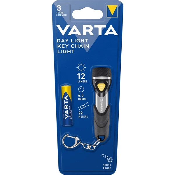 Varta Day Light Key Chain Light Aluminium, Noir Lampe Porte-clés LED, Lampe De Poche (Noir/Argent, Lampe Porte-clés, Aluminium, Noir, Synthétique ABS, Aluminium, Caoutchouc, LED, 1 Lampe(s), 12 Lm)