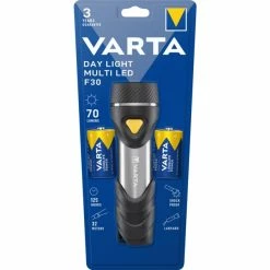 Varta Day Light Multi LED F30 Noir, Argent, Jaune Lampe Torche, Lampe De Poche (Lampe Torche, Noir, Argent, Jaune, Synthétique ABS, Aluminium, Caoutchouc, LED, 14 Lampe(s), 70 Lm)