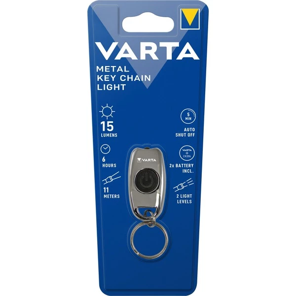 Varta L.E.D. METAL KEY CHAIN LIGHT Chrome Lampe Porte-clés LED, Lampe De Poche (Argent, Lampe Porte-clés, Chrome, LED, 15 Lm, 11 M, CR2016)