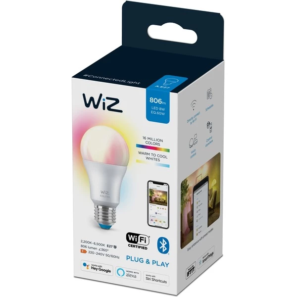 WiZ Ampoule 8 W (éq. 60 W) A60 E27, Lampe à LED (Ampoule Intelligente, Blanc, Wi-Fi/Bluetooth, E27, Multicolore, 2200 K) – Image 2